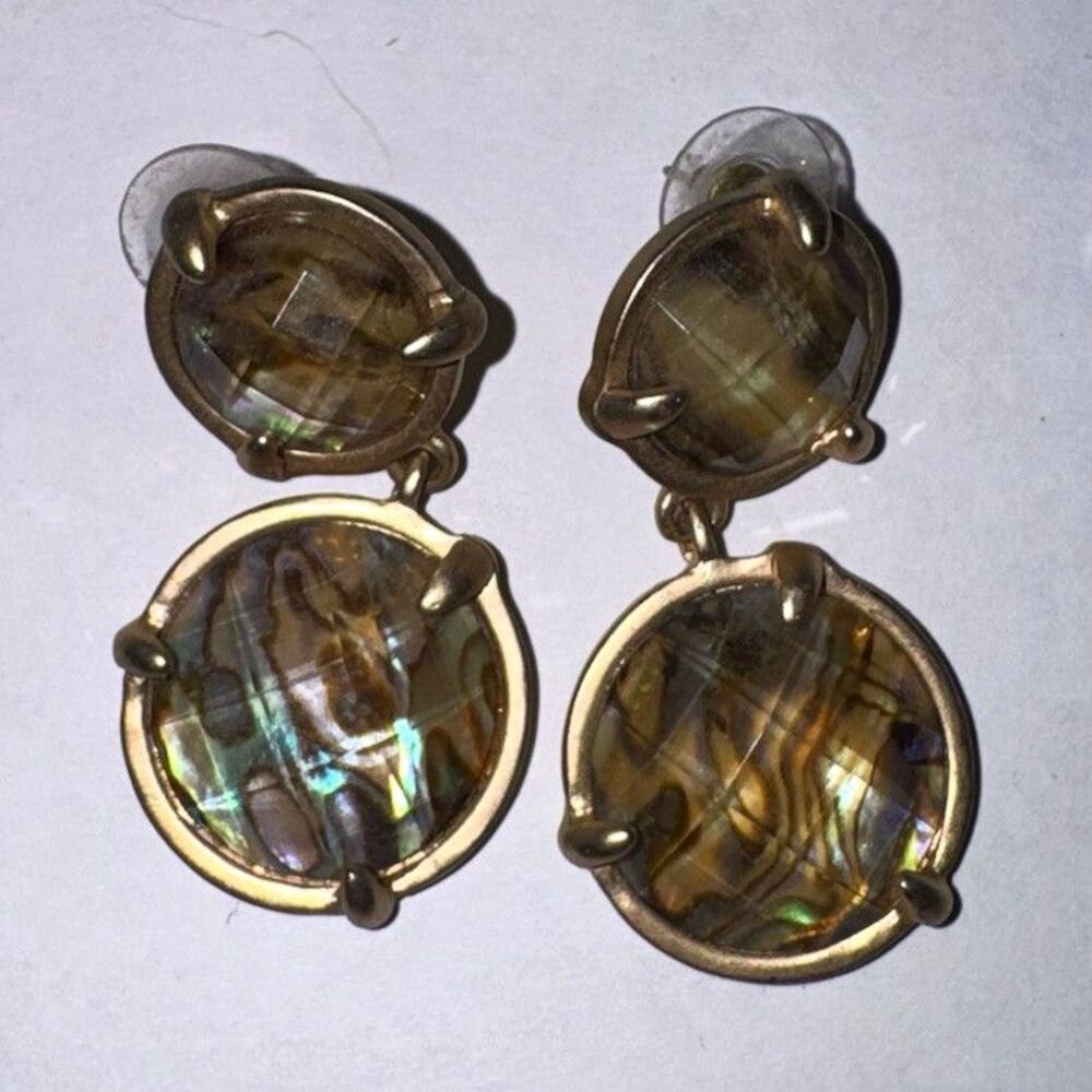 Gold Tone Round Double Disc Dangle/Drop Earrings Clip-On Closure Stone